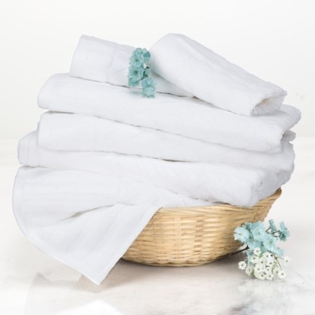 HASTINGS HOME 6-Piece Cotton Deluxe Plush Bath Towel Set, Chevron Pattern Spa Luxury Decorative Towels, White 826125HGP